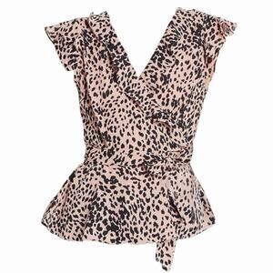 Aqua Pink and Black Leopard Print Blouse - M